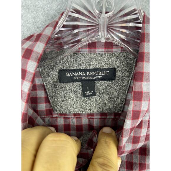 Banana Republic Search Men's L Red Checks Long Sleeve Button Up Preppy Business - Picture 4 of 8